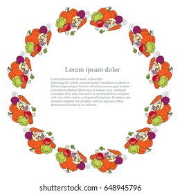 Round background with colored vegetable, Lorem ipsum. Flat design stock vector illustration
