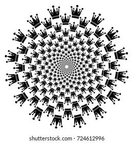 Round background consisting of crowns. Silhouette of the crown. Hulfton pattern in spiral