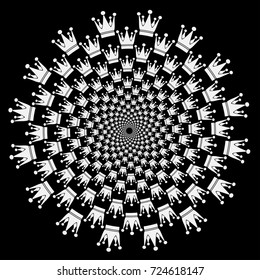 Round background consisting of crowns. Silhouette of the crown. Hulfton pattern in spiral