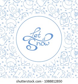 Round background with cute snowmen.
