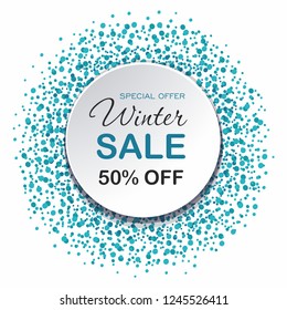 Round background with dots on white  background. Winter sale. Vector illustration template