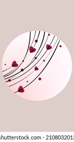 Round background with hearts and elegant mesh backdrop. vector design for highlights  for valentine's day stories