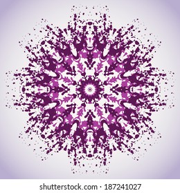 Round background with ink splatter. Spray paint pattern.