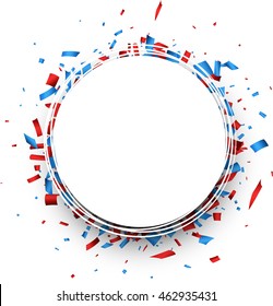 Round Background With Red And Blue Confetti. Vector Illustration.