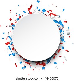 Round Background With Red, White, Blue Confetti. Vector Illustration.