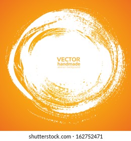 Round background smear paint bristle brush on orange