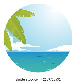 Round background of the tropical beach with sea view. Vector illustration