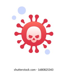 Round bacterium with skull mark. Concept of death, epidemic, virus, danger, disease