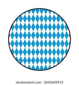 Round badge with Bavarian flag pattern in blue and white colors. Traditional Oktoberfest symbol isolated on white background.