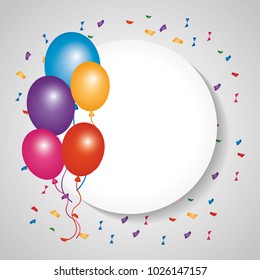 round badge blank with bunch balloons decoration confetti
