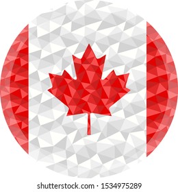 Round badge or button Canada low poly flag with lightening on the edge
