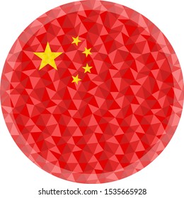Round badge or button China low poly flag with lightening on the edge
