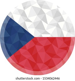 Round badge or button Czechia low poly flag with lightening on the edge
