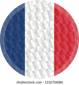 Round badge or button France low poly flag with lighting on the edge vector
