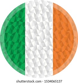 Round badge or button Ireland low poly flag with lightening on the edge
