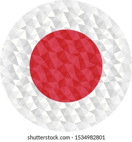 Round badge or button Japan low poly flag with lightening on the edge
