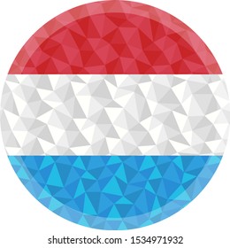 Round badge or button Luxembourg low poly flag with lightening on the edge
