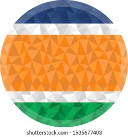 Round badge or button Maharashtra low poly flag with lightening on the edge
