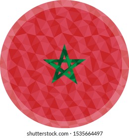 Round badge or button Morocco low poly flag with lightening on the edge
