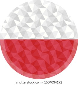 Round badge or button Poland low poly flag with lightening on the edge
