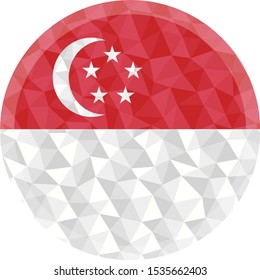 Round badge or button Singapore low poly flag with lightening on the edge
