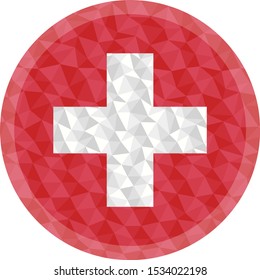 Round badge or button Switzerland low poly flag with lightening on the edge
