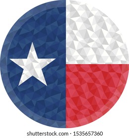 Round badge or button Texas, U.S.A., low poly flag with lightening on the edge
