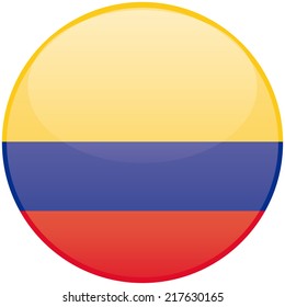 a round badge with the colombian flag on a white background