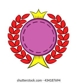Round badge with crown and laurel icon