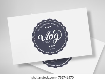 Round Badge Daily Vlog Blogger with Hand Drawn Lettering Isolated on Business Card Template. Black Logo Emblem Vector Illustration. Can be used for Logotype, Branding.