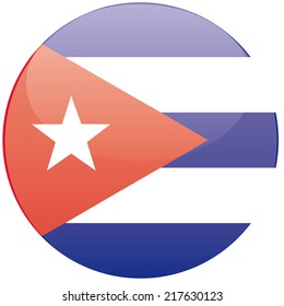 a round badge with the flag of cuba on a white background