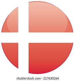 a round badge with the flag of denmark on a white background