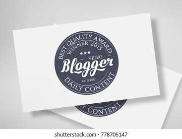 Round Badge Video Blogger with Hand Drawn Lettering Isolated on Business Card Template. Black Logo Emblem Vector Illustration. Can be used for Logotype, Branding.