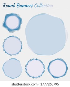 Sammlung von Rundabzeichen. Kreislaufhintergründe in violett-blauen Farben. Tolle Vektorgrafik.