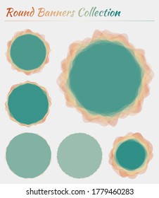 Round badges collection. Circular backgrounds in blue orange colors. Modern vector illustration.