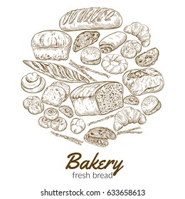 Round bakery background, sketch hand drawn vector illustration