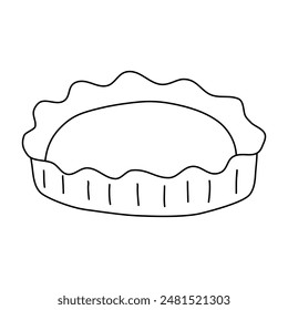 Round baking form for cake or pie, doodle style flat vector outline for coloring book