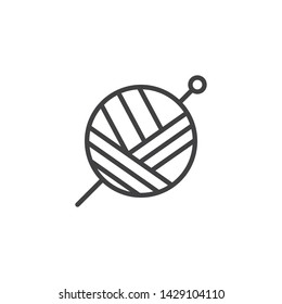 Round ball with thread line icon. linear style sign for mobile concept and web design. Yarn ball and needle outline vector icon. Knitting and sewing symbol, logo illustration. Vector graphics