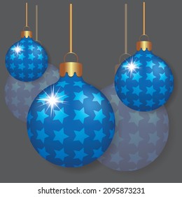 Round balls. New Year's toys. Decorating the Christmas tree for the New Year. Vector picture. Christmas tree toys are round. Christmas tree toy with stars. Golden toy for the Christmas tree.