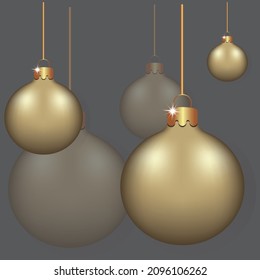 Round balls. New Year's toys. Decorating the Christmas tree for the New Year. Vector picture. Christmas tree toys are round. Christmas tree toy with stars. Golden toy for the Christmas tree.