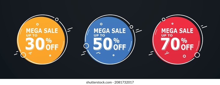 Round banner with 30%, 50%, 70% discount. Big Sale Coupon.
