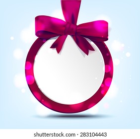 Round banner award with red bow tied on a blue background. Vector illustration
