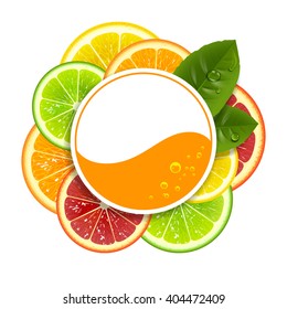 round banner with citrus fruit on a white background