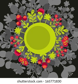 Round banner with flowers. Vector illustration. 
