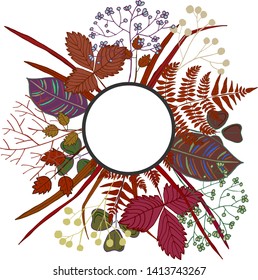 round banner frame floral with leaves hand drawn 