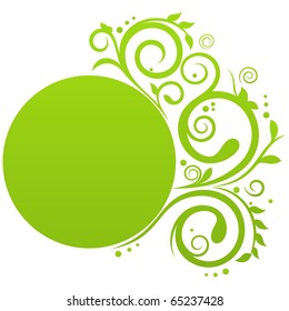 Round banner in green color with floral decoration and free space for Your text