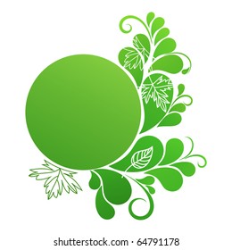 Round banner in green colors with natural ornament