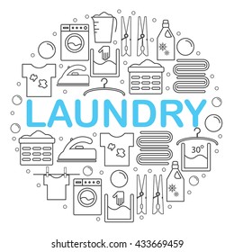  Round banner with laundry icons. Icons laundry placed inside a circle on a white background. Vector illustration.