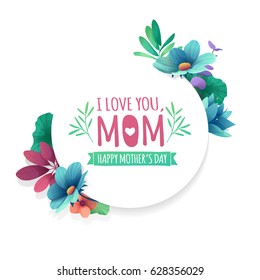 Round banner with I love you, mom logo. 