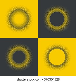 Round banner of pixels. Differing halftone ring. 